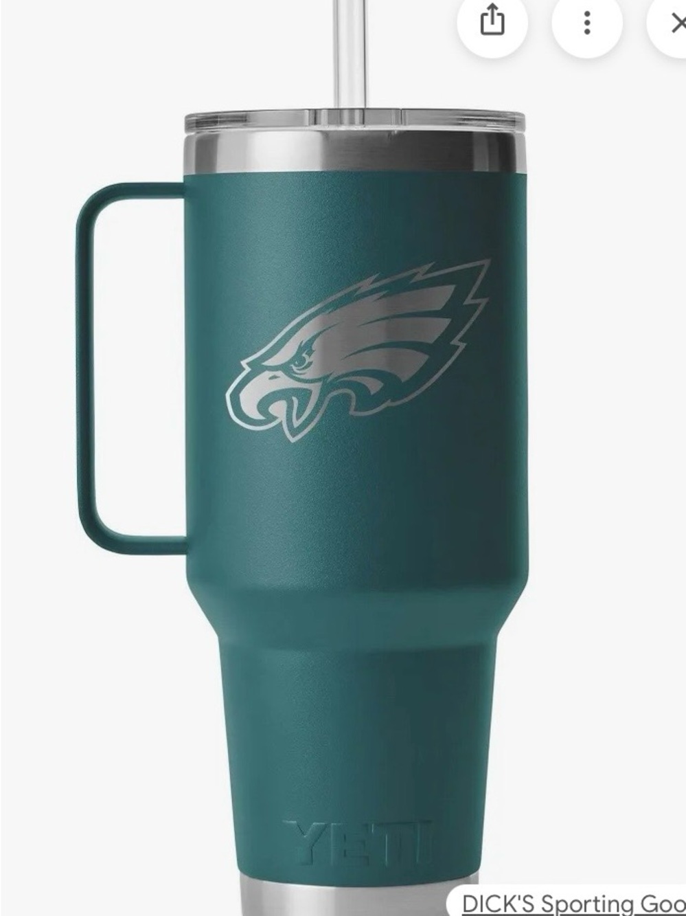 Yeti Teal Philadelphia Eagles Handle Tumbler with Clear Lid. 42 oz